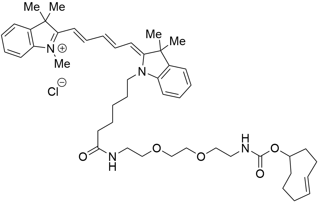 Cy5-PEG2-TCO4 is a fluorescent dye that reacts with tetrazines